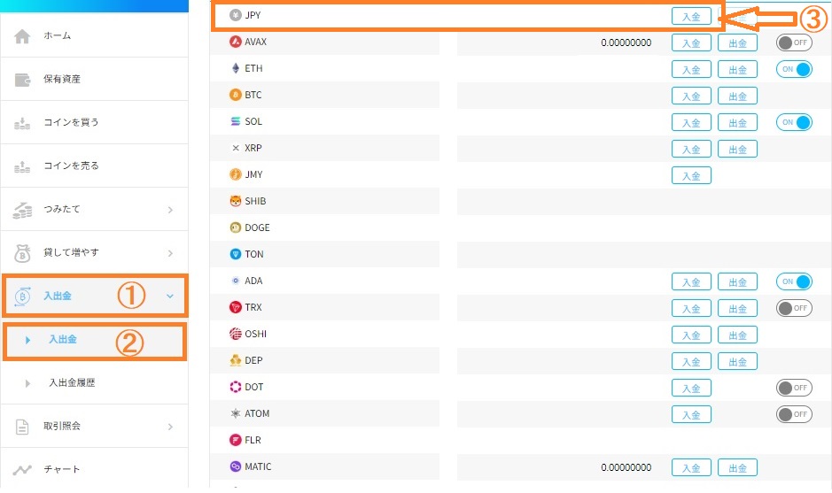 ビットポイント　円　入金02