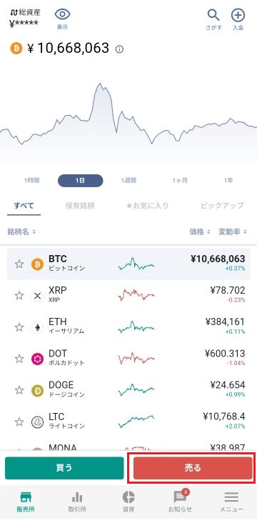 スマホ　ビットコイン　販売所売る1